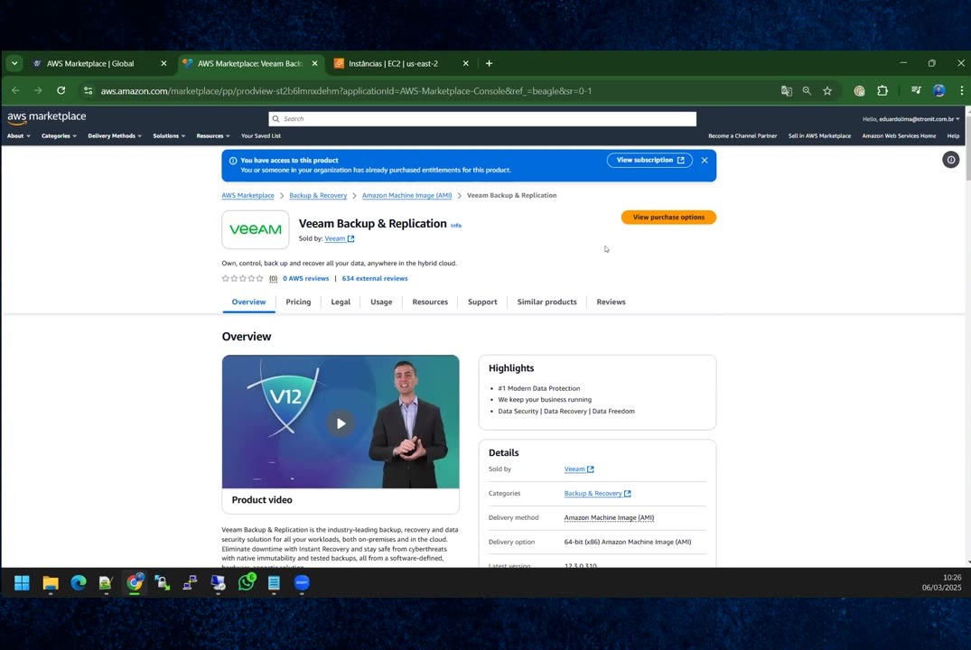 Veeam Backup & Replication no AWS Marketplace